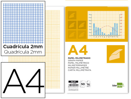 Bloc dibujo Liderpapel A4 encolado 50h 80g/m² milimetrado